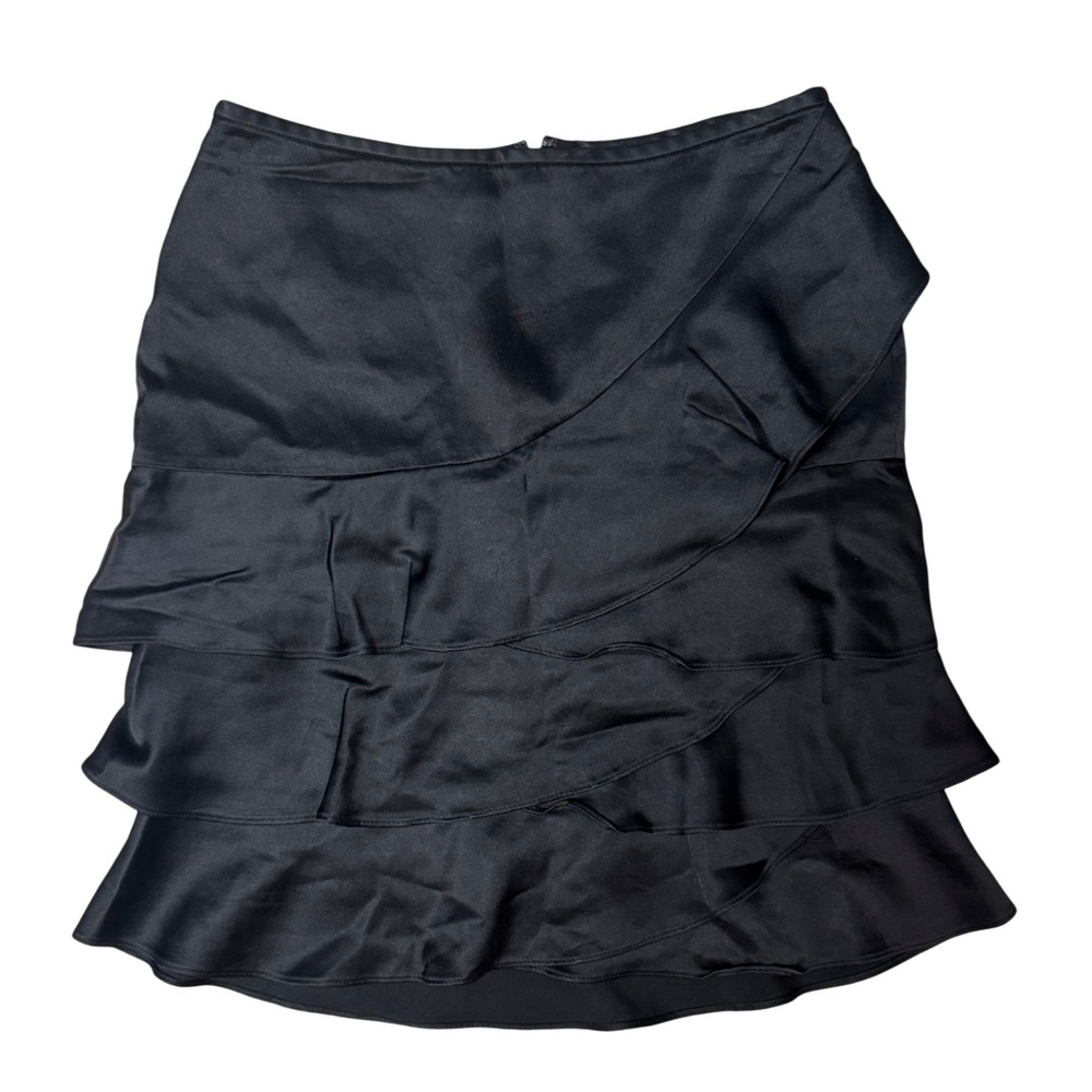 Vintage Y2K The Limited Black Ruffle Tiered Satin Skirt Size 4 Whimsigoth